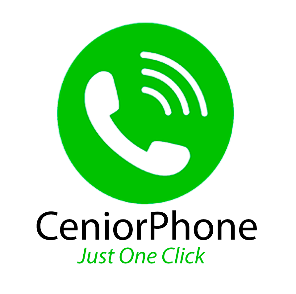CeniorPhonen logo ja alla teksti "Just one click".