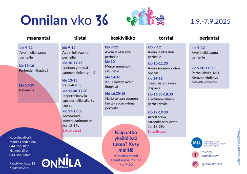 Kuvassa viikon lukujärjestys.