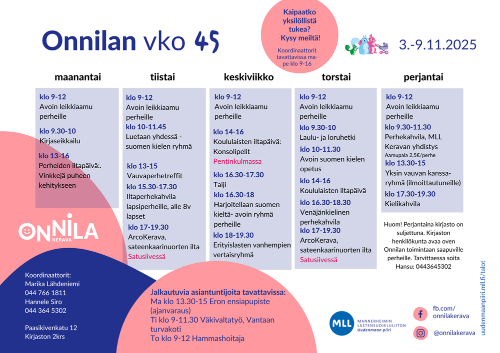 Kuvassa viikon lukujärjestys. 