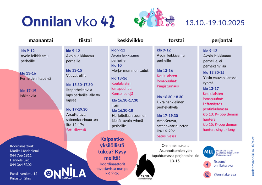 Kuvassa viikon lukujärjestys.
