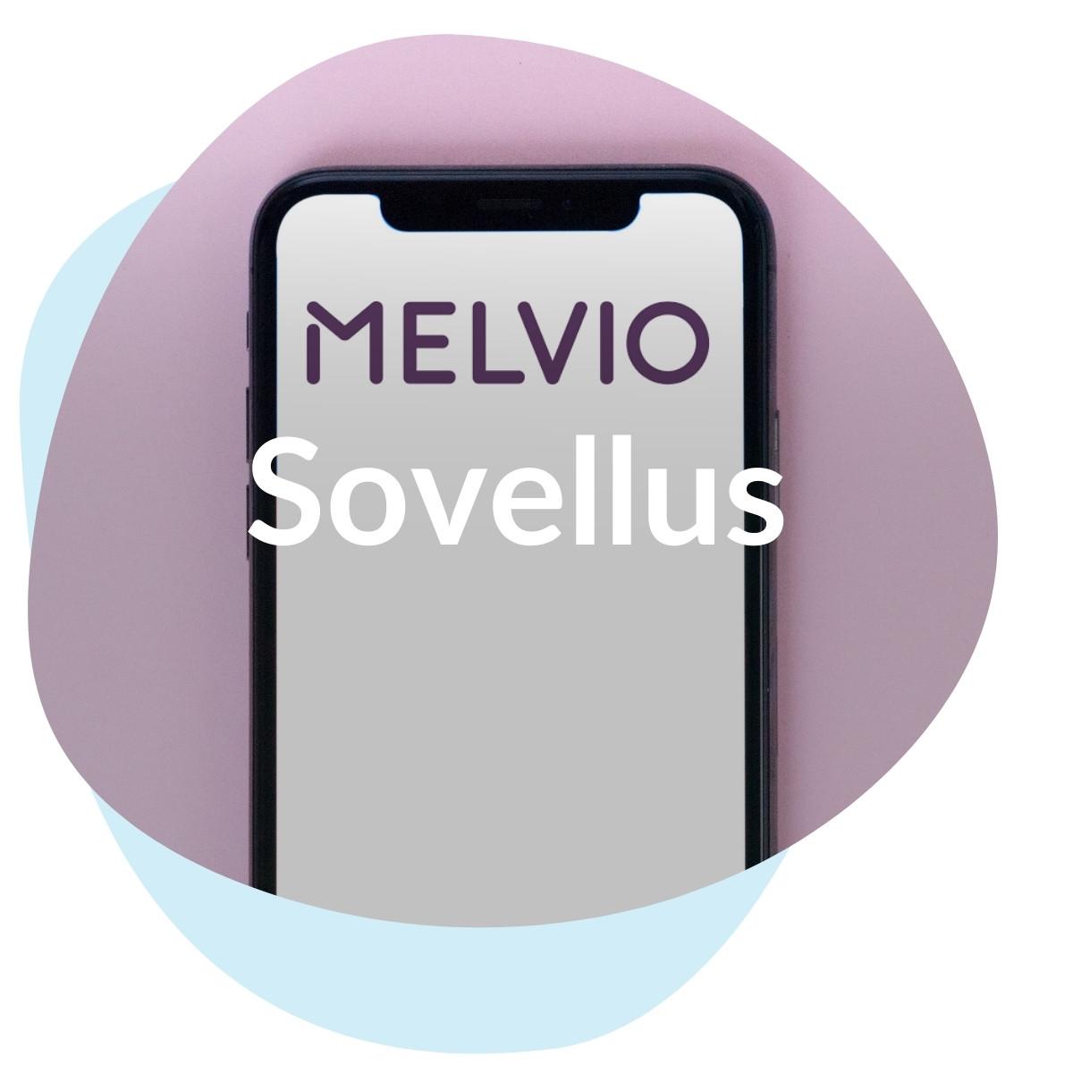 Ympyrä, jossa lukee Melvio sovellus. Melvio sovellusta käytetään Perhetaloilla.