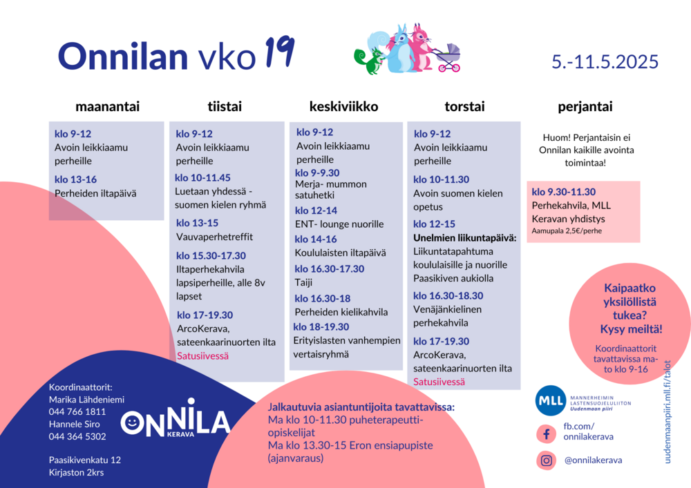 Kuvassa viikon lukujärjestys. 
