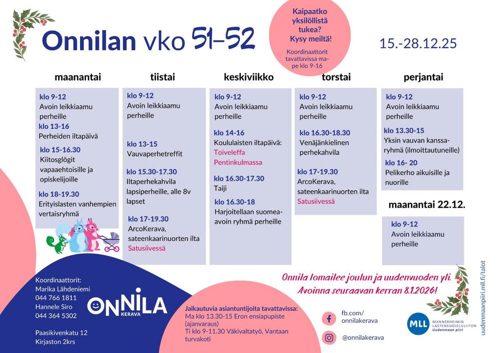 Kuvassa viikon lukujärjestys. 