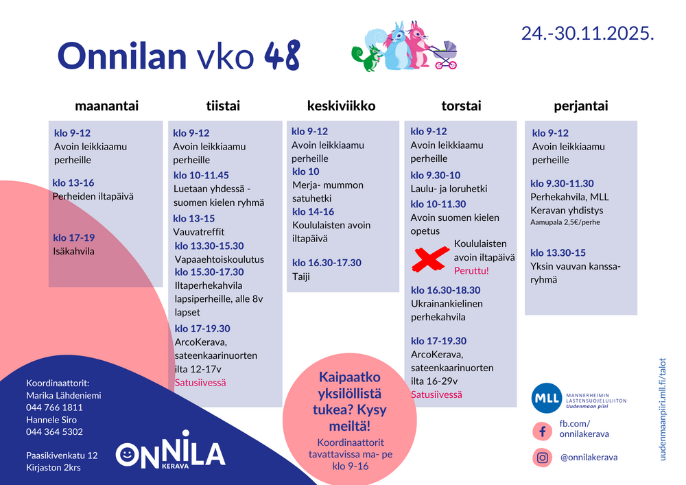 Kuvassa viikon lukujärjestys.