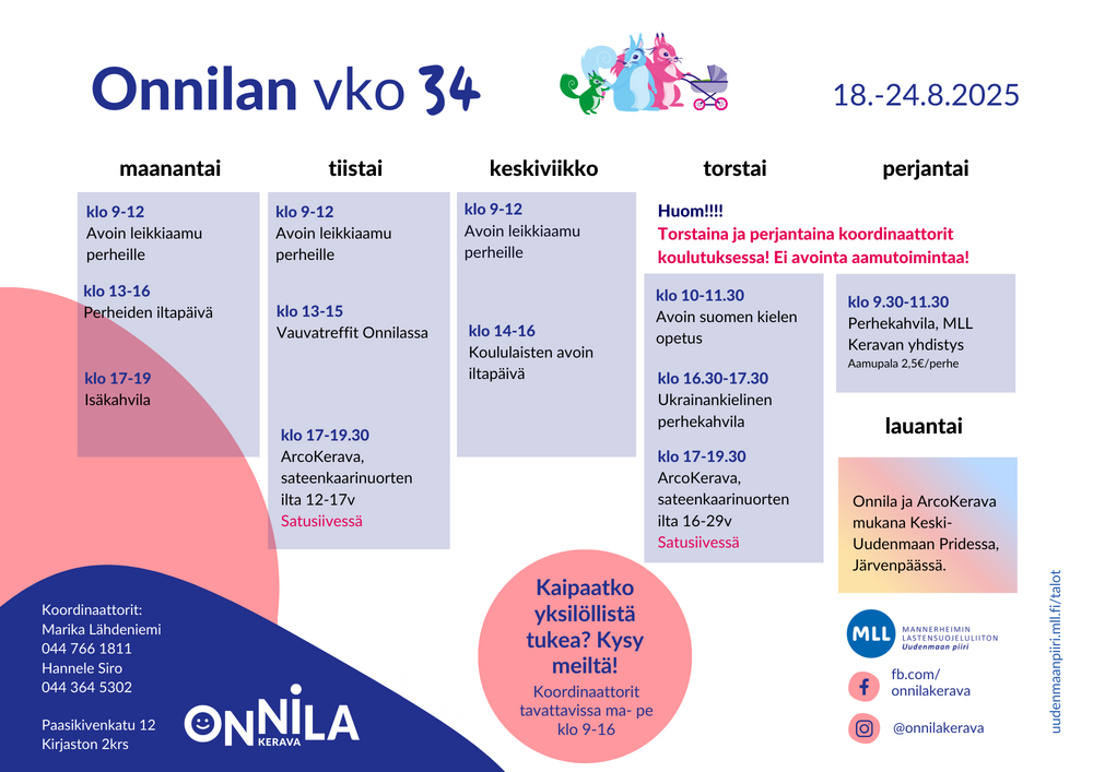 Kuvassa viikon lukujärjestys.