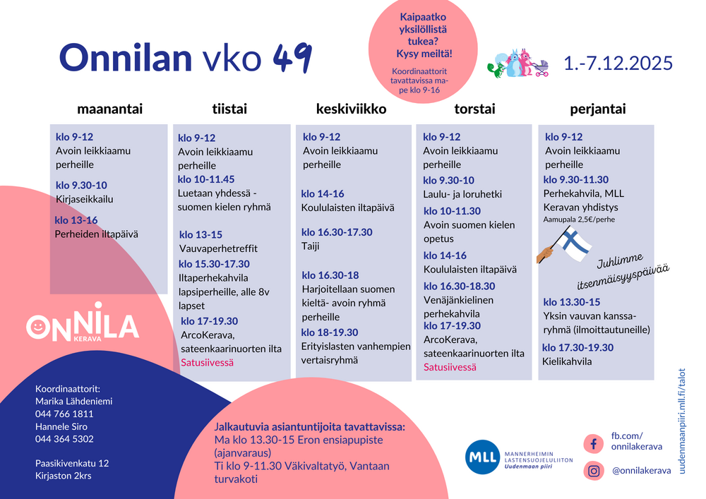 Kuvassa viikon lukujärjestys. 
