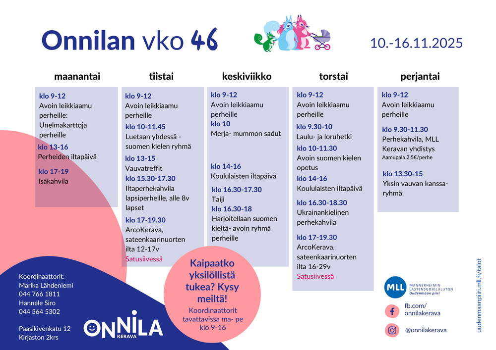 Kuvassa viikon lukujärjestys.