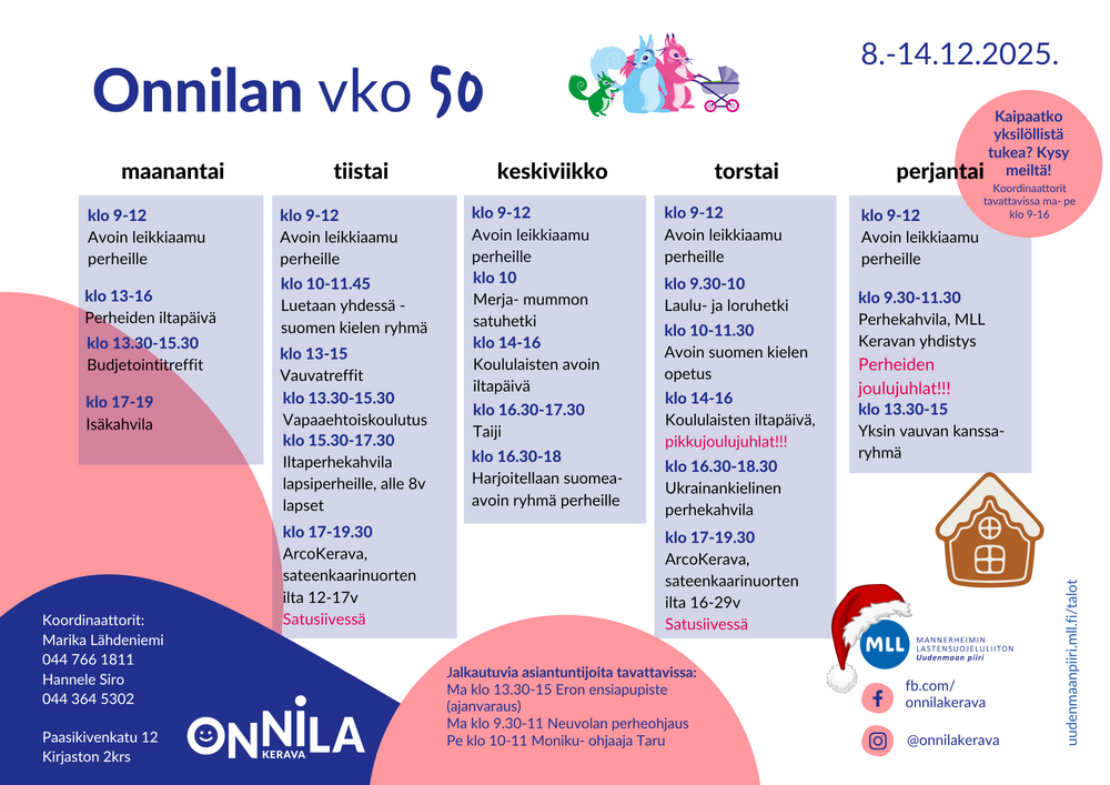 Kuvassa viikon lukujärjestys.