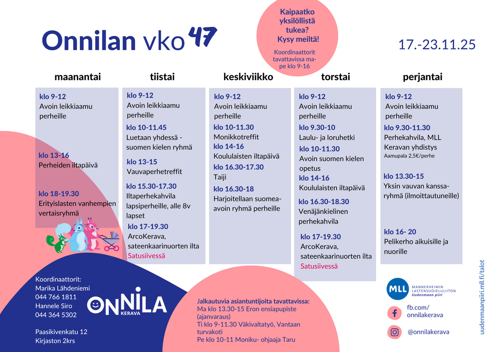 Kuvassa viikon lukujärjestys. 