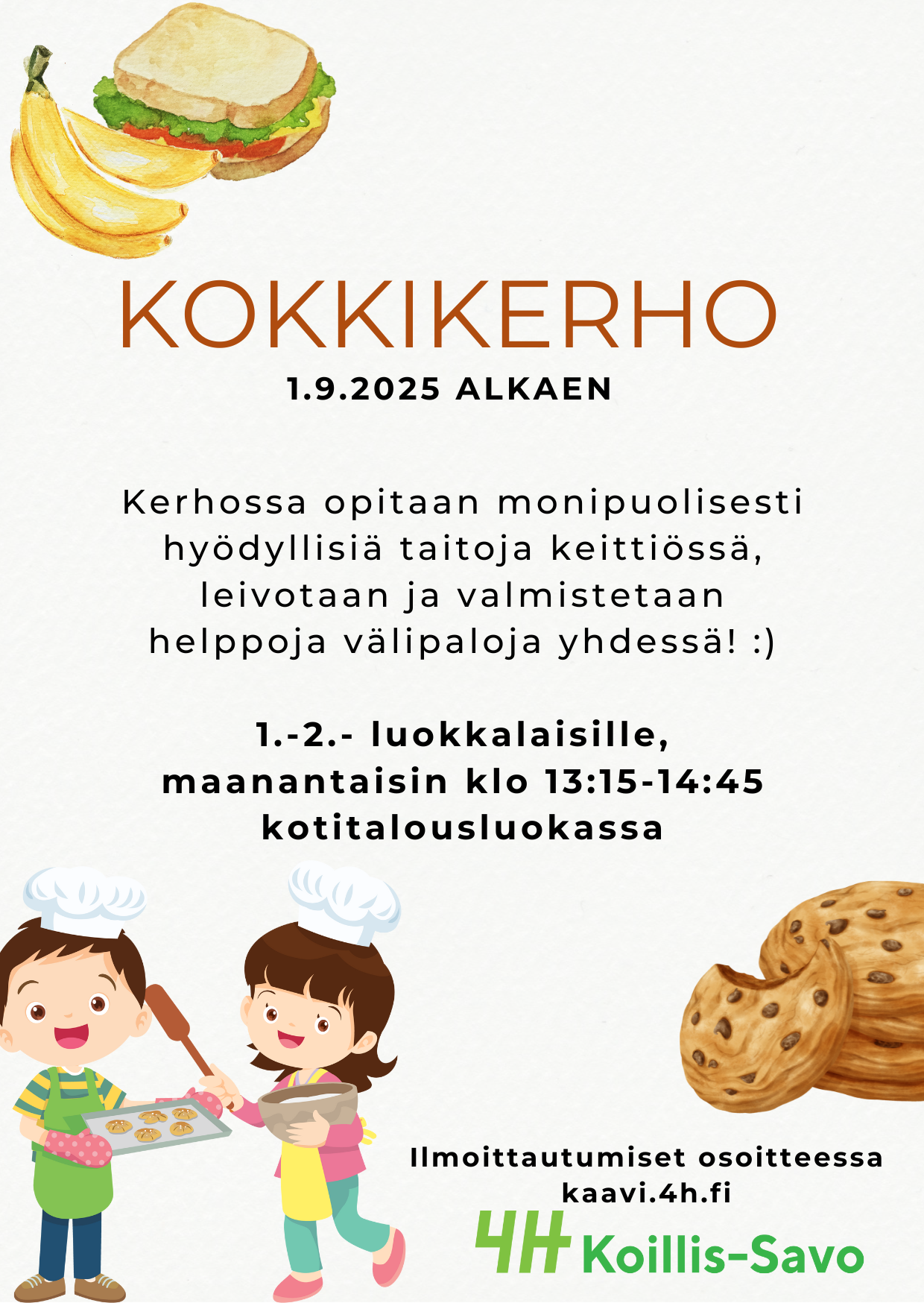Kuvassa on lapsia ja aikuinen ulkona pöydän äärellä aloittamassa välipalan syöntiä.