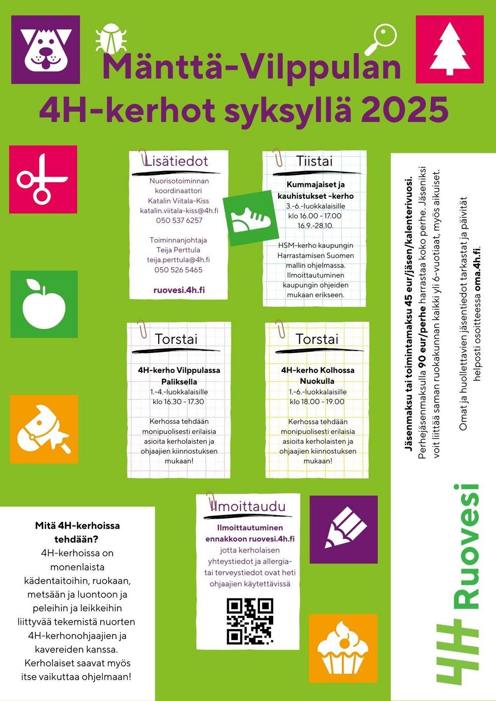 Mänttä-Vilppulan 4H-kerhotoiminnan värikäs kerhoilmoitus