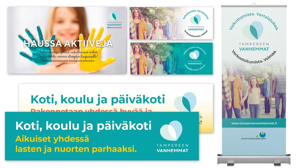 Tampereen Vanhempien graafisia materiaaleja.