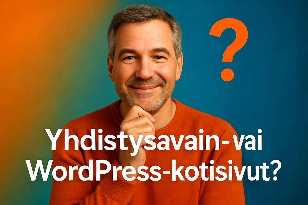 Yhdistysaktiivi pohtii, valitseeko yhdistys Yhdistysavain- vai WordPress-kotisivut.