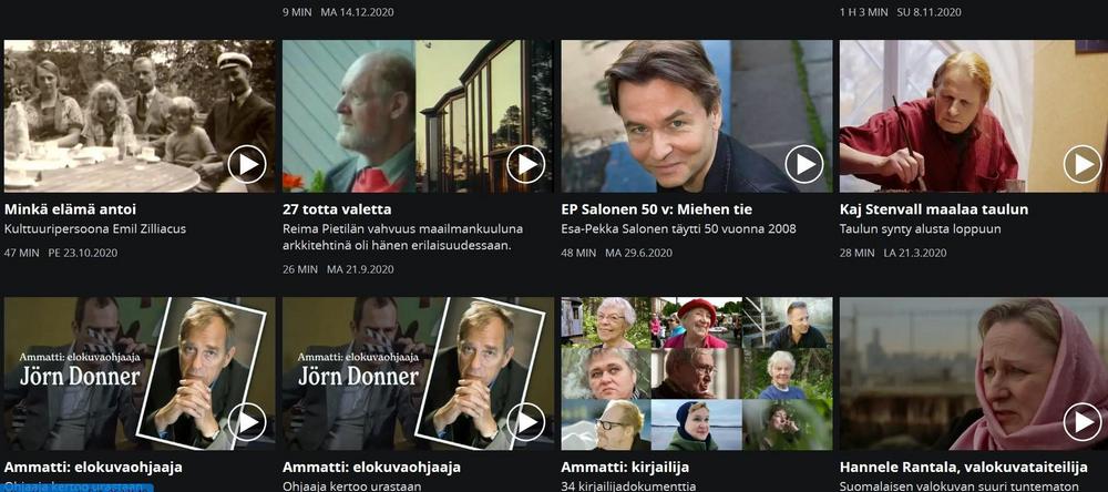 TV-dokumentteja suomalaisista taiteilijoista. Ruuduissa eri ikäisiä tunnettuja taiteilijoita, naisia ja miehiä.