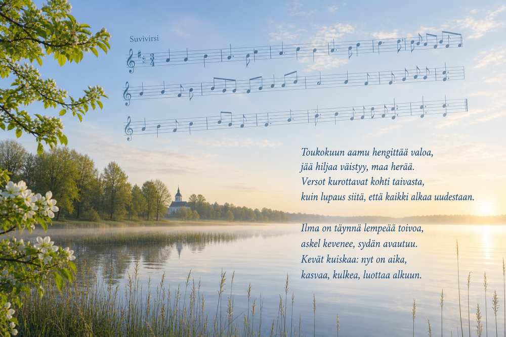 Tuusulan järvi laiturilta kuvattuna seesteisessä auringonlaskussa. Moderni kulttuuritalo Monio Hyrylän keskustassa. SIsäkuva Moniosta, joka on maamme ensimmäinen 3-kerroksinen hirsikoulu ja ylipäätään yksi isoimmista hirrestä ltoteutetuista suomalaisista julkisista rakennuksista. Erivärisiä Lampaita suojakatoksessa. Tuusulan kirkon kellotapuli kauniina kesäpäivänä. Ihmisiä kokoustamassa.