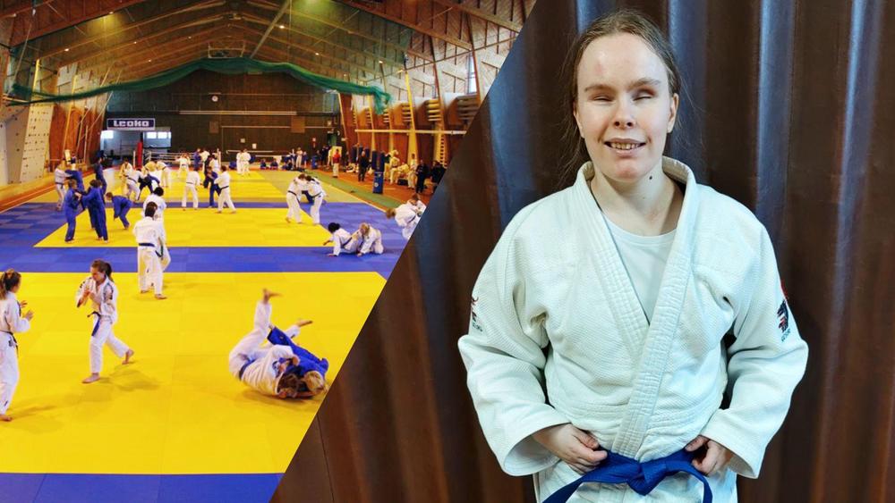 Kuvassa oikealla Pajulahden Nikula-halli, jossa judokat ottavat mattorandoria sekä vasemmassa reunassa urheilija Tessa Koponen.