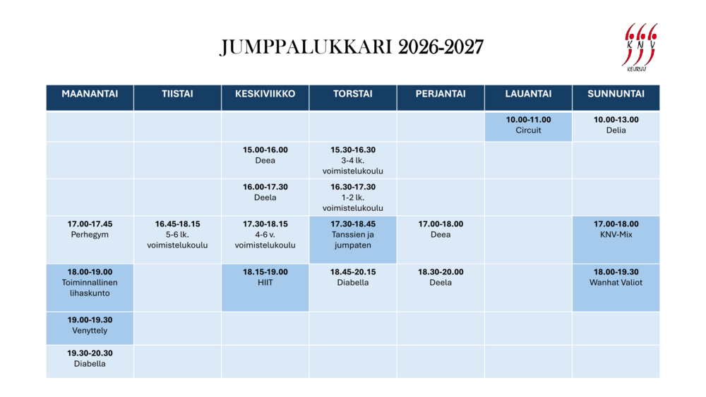 Keuruun naisvoimistelijoiden kauden 2026-2027 jumppalukkari