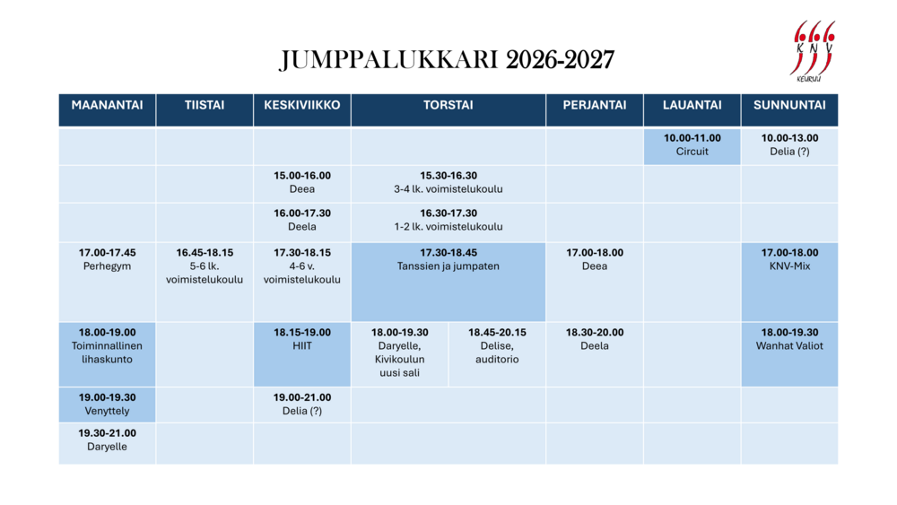 Keuruun naisvoimistelijoiden kauden 2026-2027 jumppalukkari