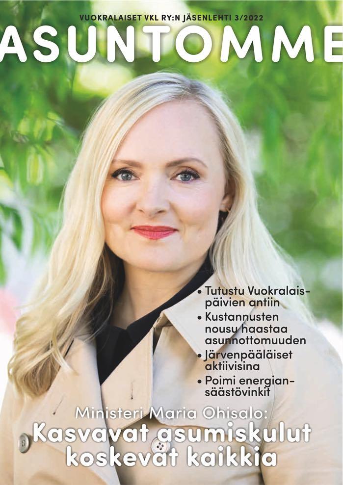 3/2022 Asuntomme-lehden kansikuva, jossa on Ympäristö- ja ilmastoministeri Maria Ohisalo.