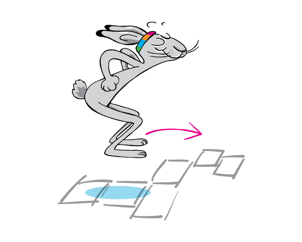 Jekku-jänö hyppii ruudukkoa piirroskuvassa.