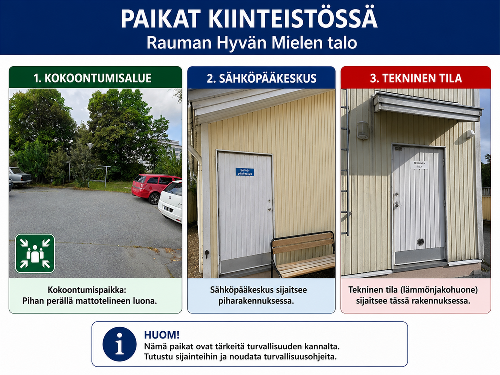 tekninen tila, kokoontumispaikka ja seähköpääkeskus kuva