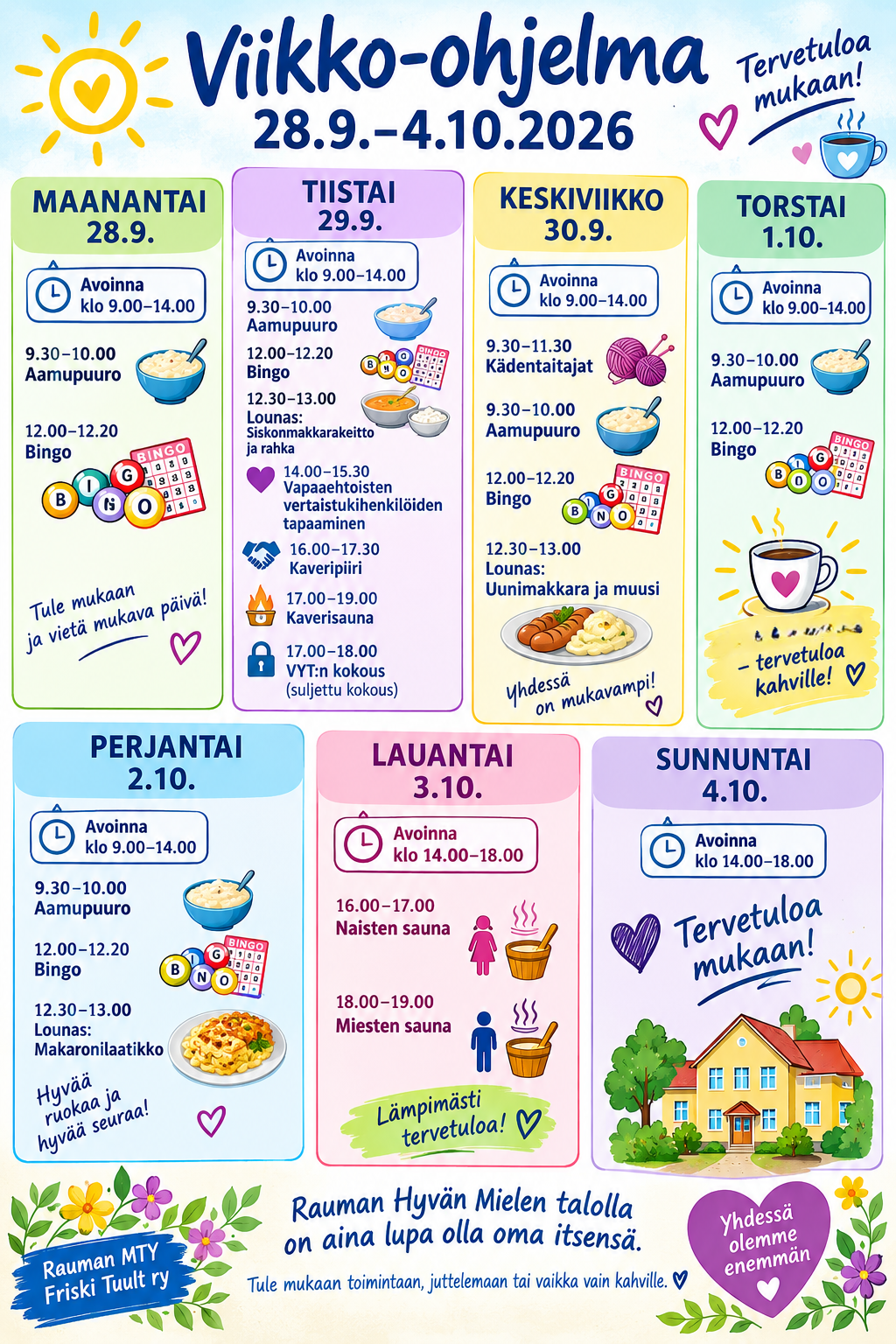 kuvaan kirjoitettu viikko-ohjelma