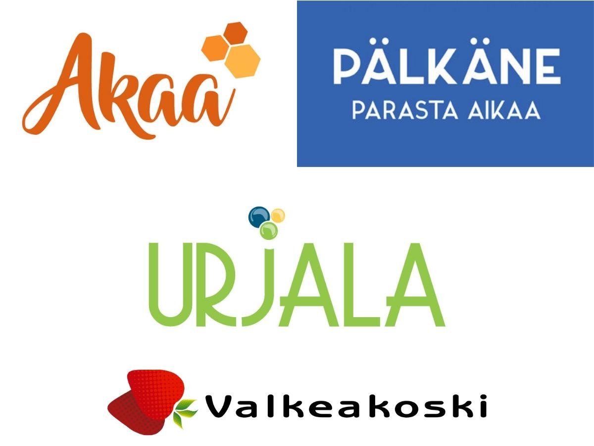Akaan, Pälkäneen, Urjalan ja Valkeakosken kaupunkien logokuvat.