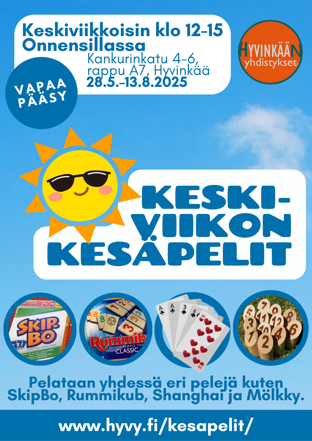 Mainoskuva kesäpeleistä. Lisätietoja toiminnasta linkin takaa.