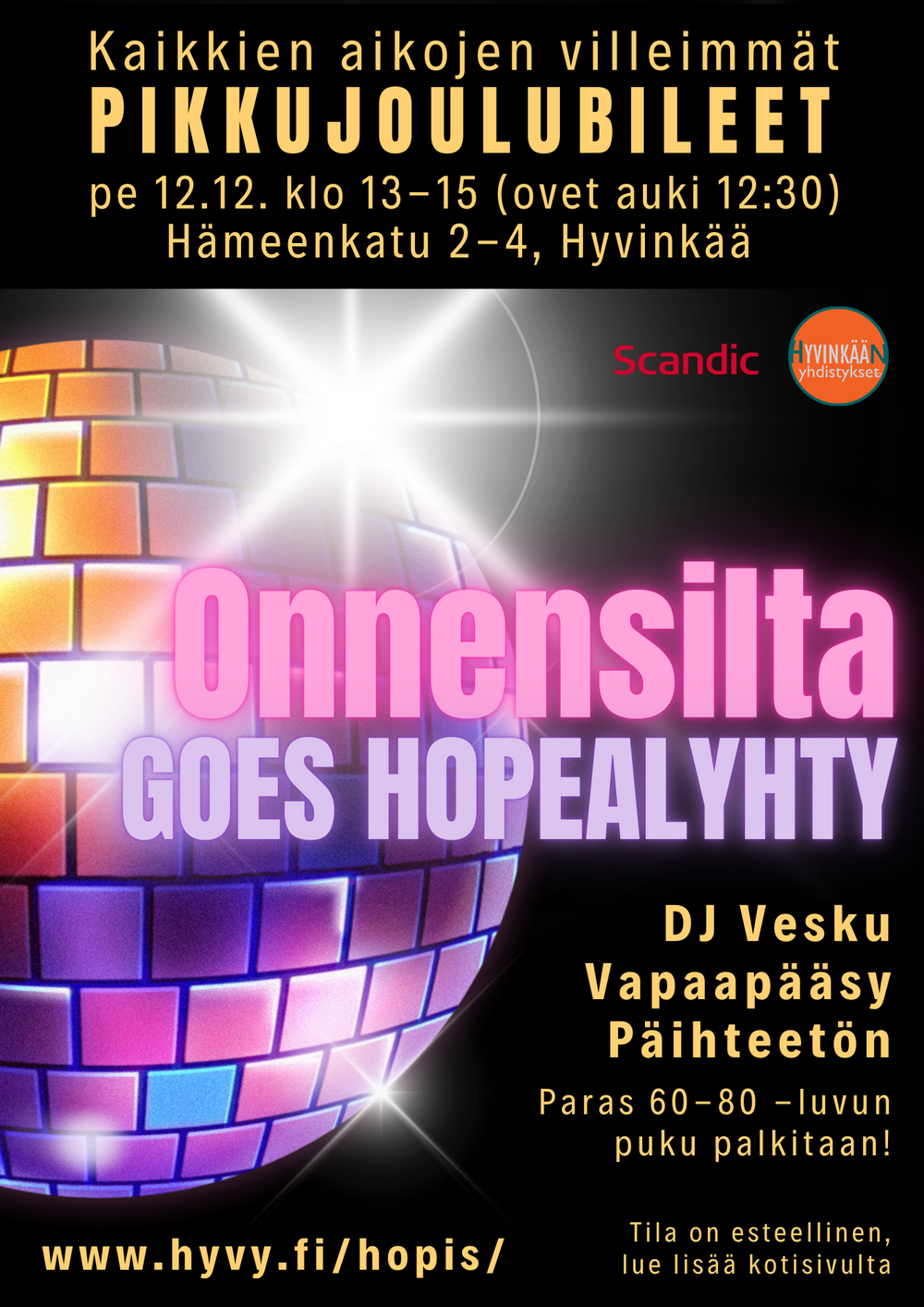 Mainoskuva Onnensillan kauden päättäjäisistä 12.12.25 Hopealyhdyssä, tarkat tiedot linkin takaa. 