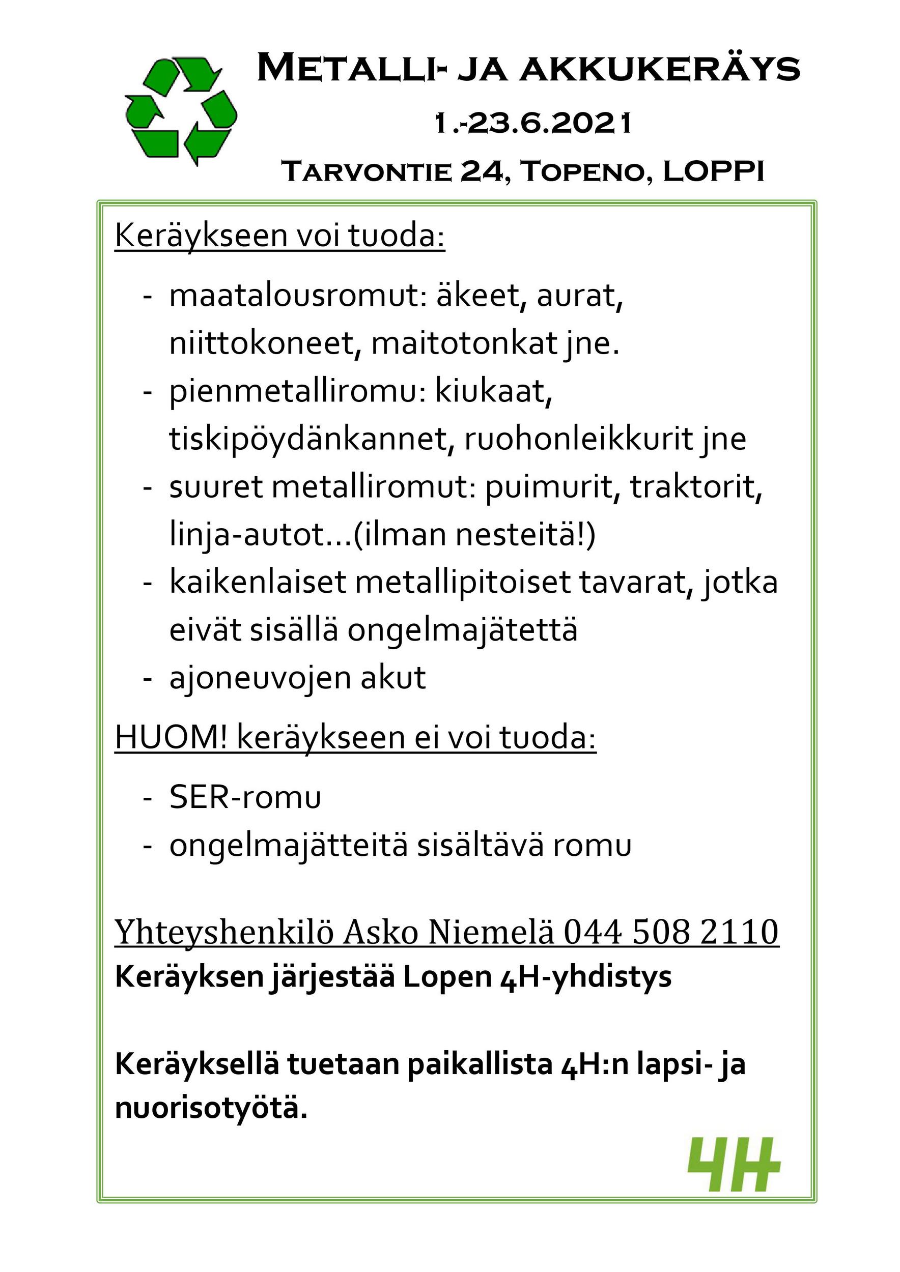 Lannoitesäkkikeräykset sekä metalli- ja akkukeräys tulossa! | Lopen  4H-yhdistys