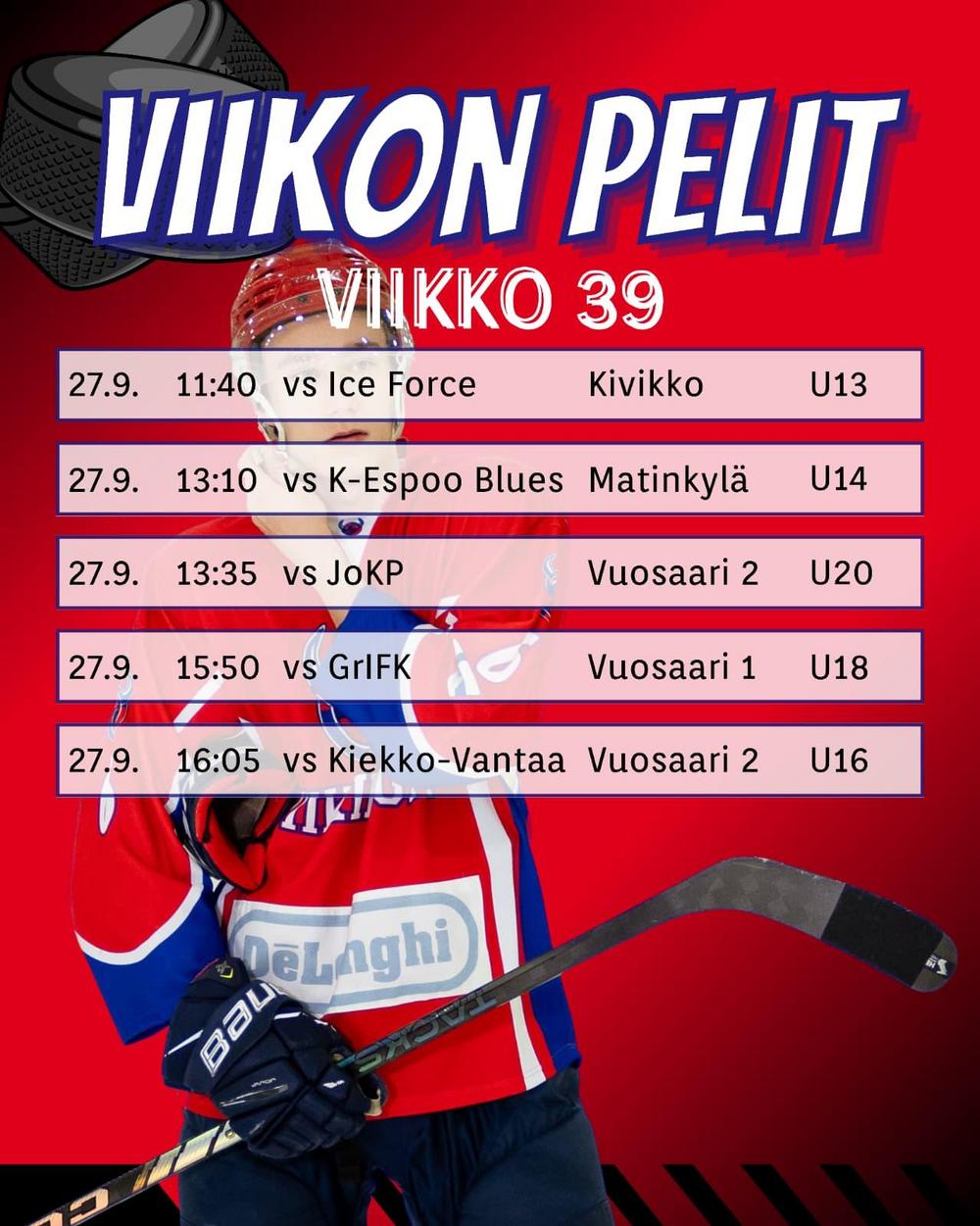 Viikinkijoukkueiden pelit peliviikolla 39 2026-2027 su