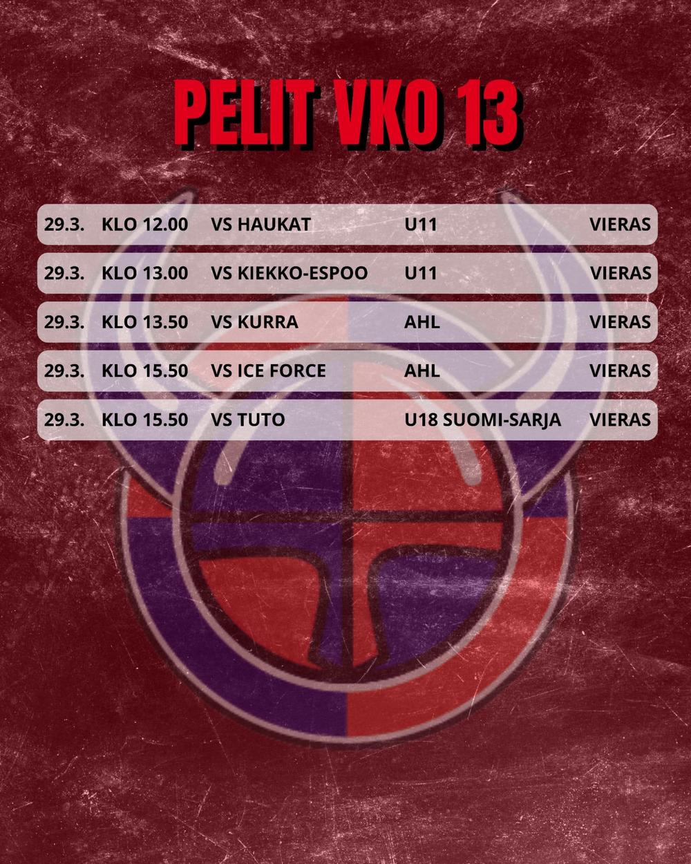 Viikinkien peliviikko 13 pelit 2