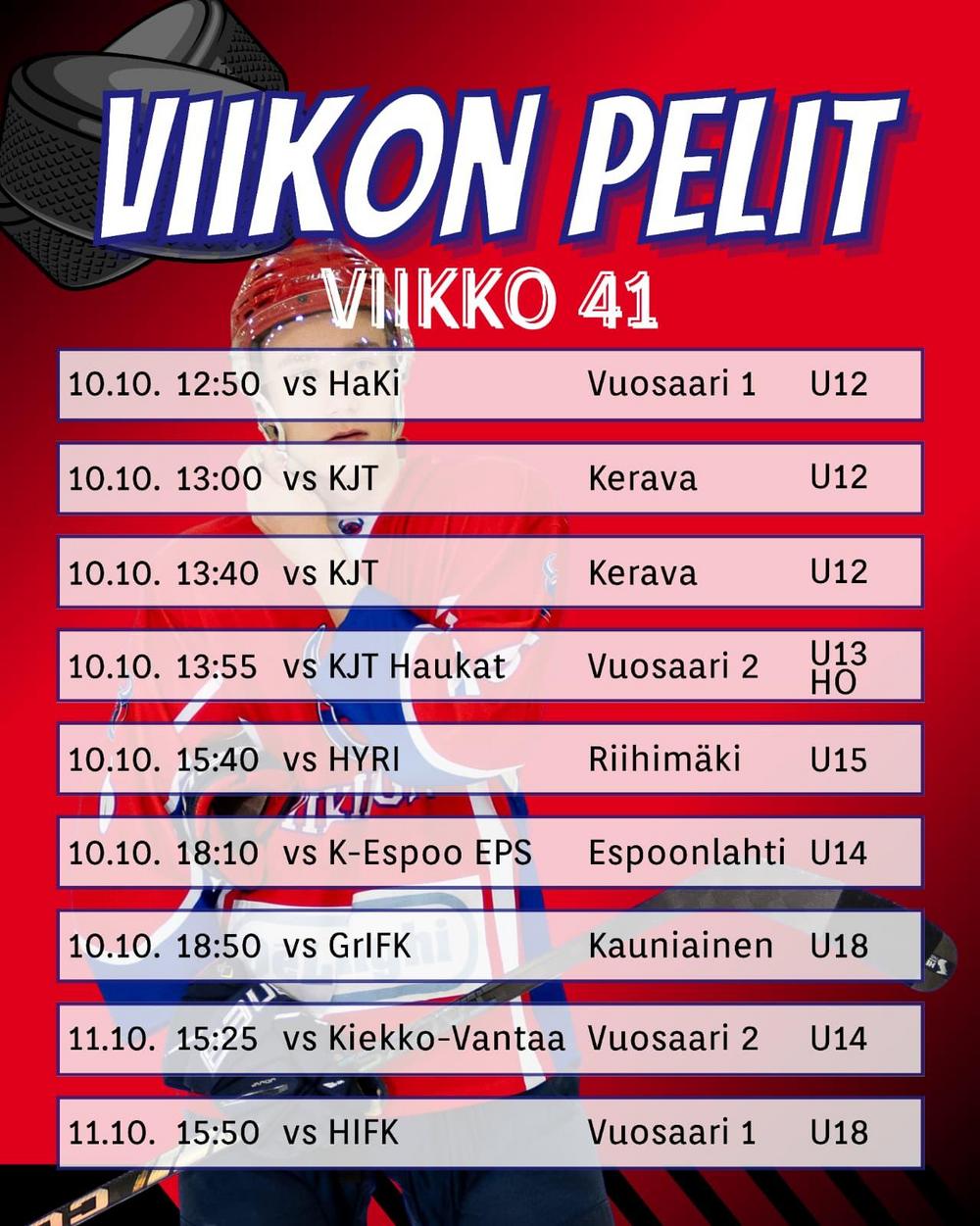 Viikinkijoukkueiden pelit peliviikolla 41 2026-2027 la-su