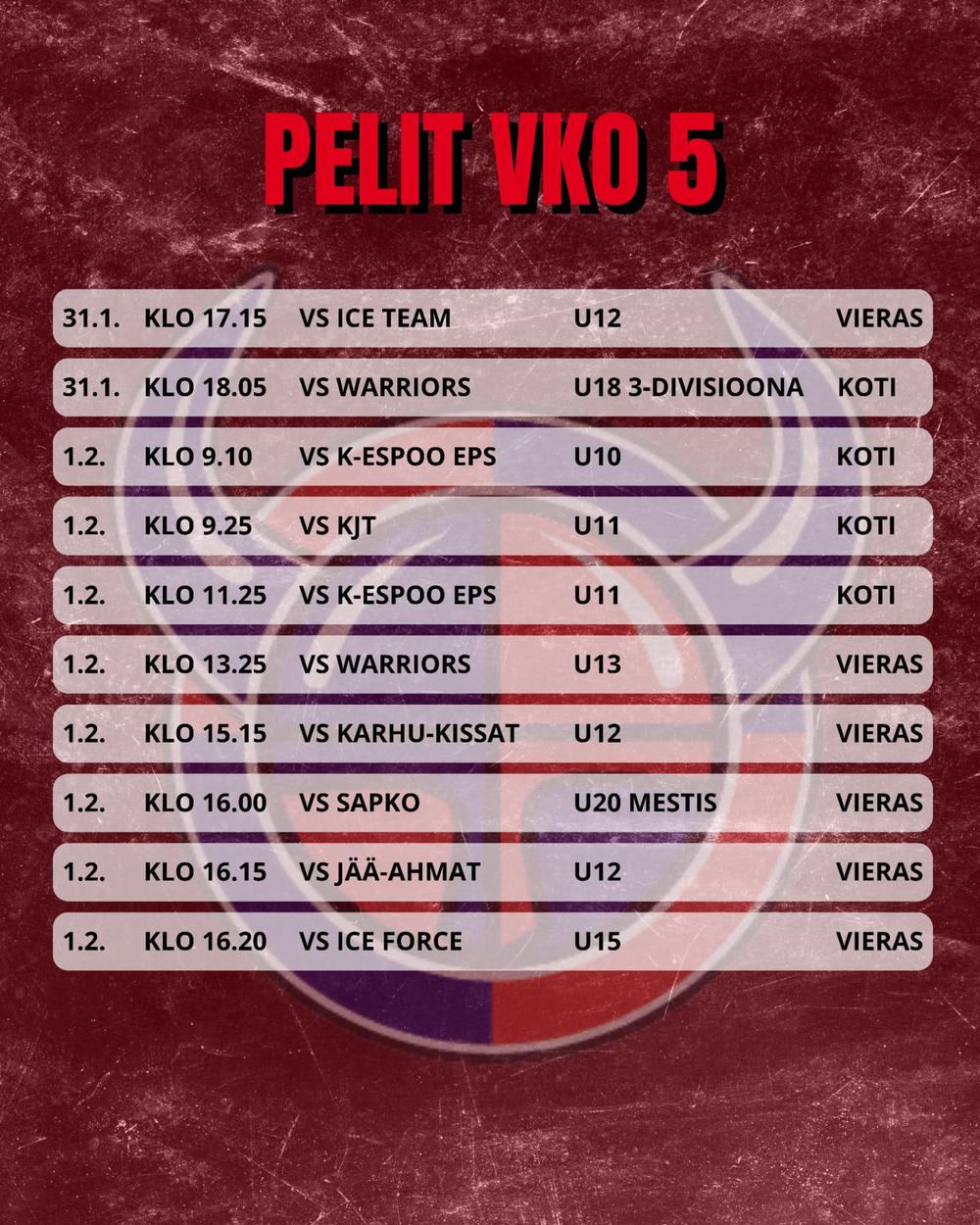 Viikinkien peliviikko 5 pelit 2