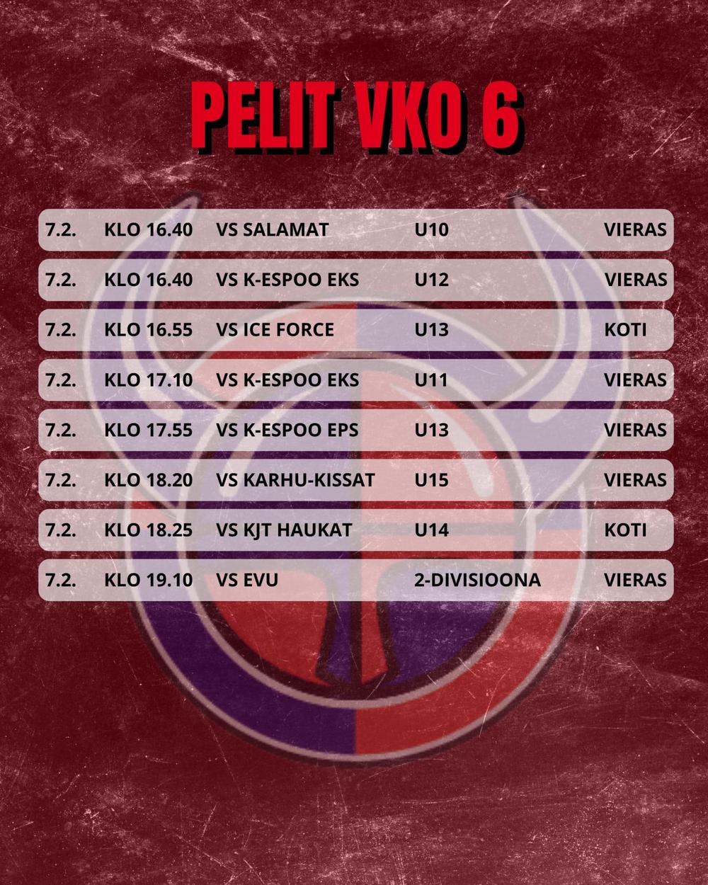 Viikinkien peliviikko 6 pelit 2