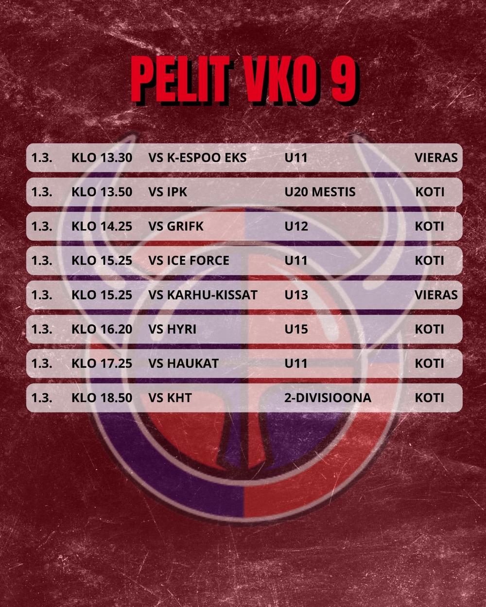 Viikinkien peliviikko 9 pelit su