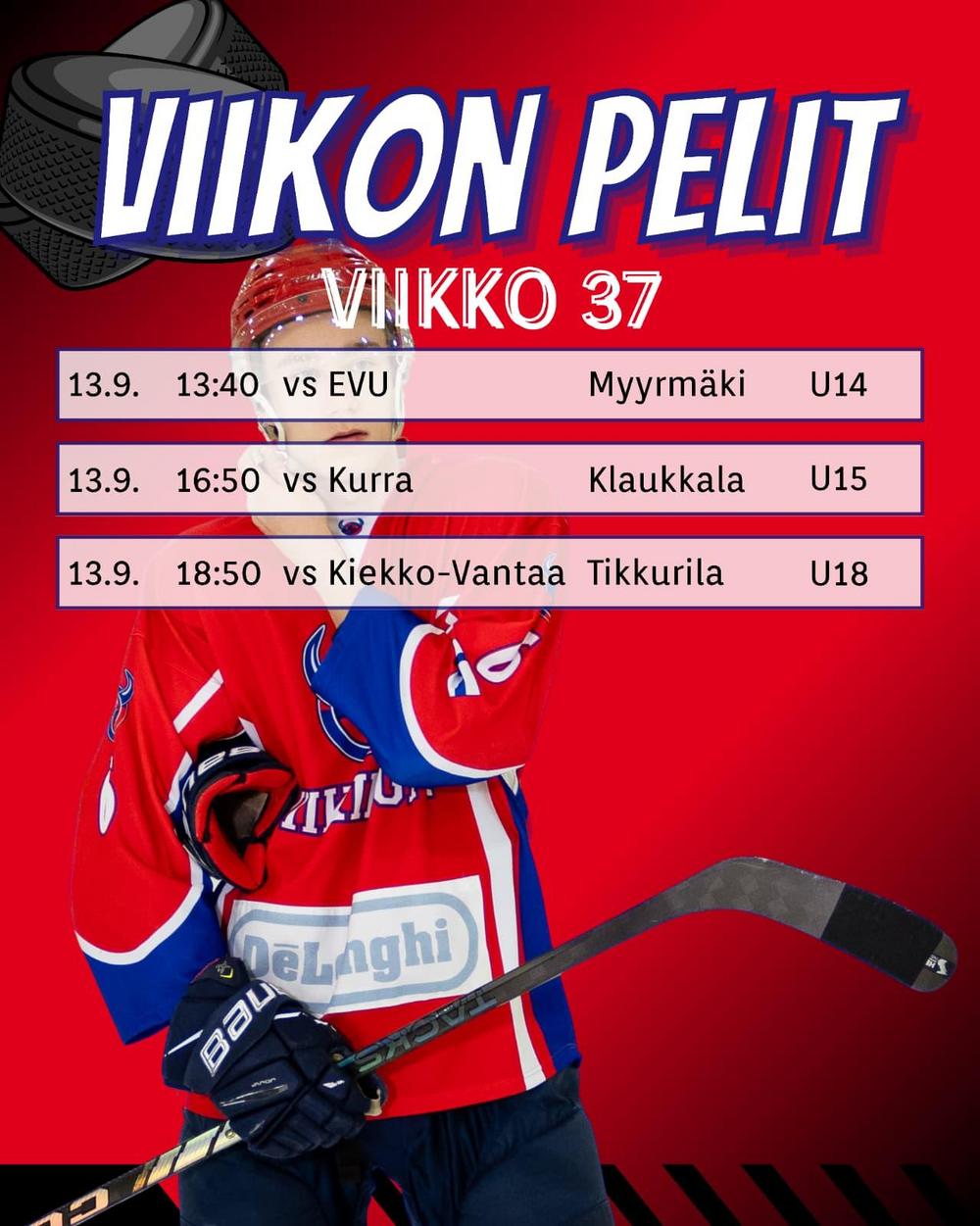 Viikinkijoukkueiden pelit peliviikolla 37 2026-2027 sunnuntai