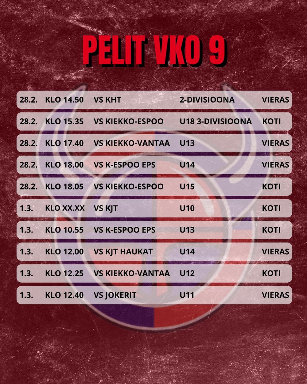 Viikinkien peliviikko 9 pelit la-su