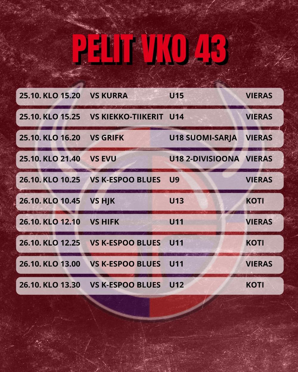 Viikinkien peliviikko 43 pelit 2
