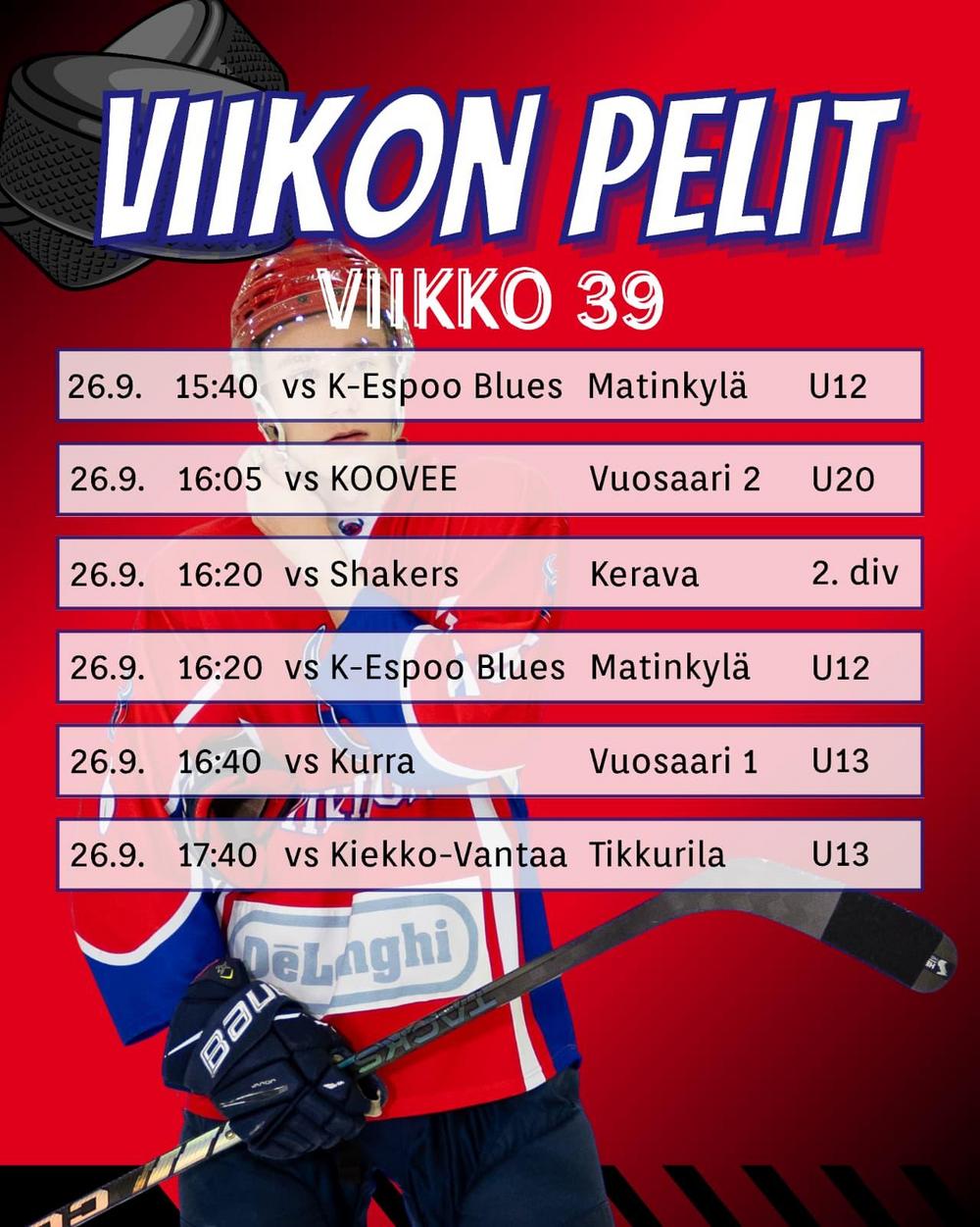 Viikinkijoukkueiden pelit peliviikolla 39 2026-2027 la-su