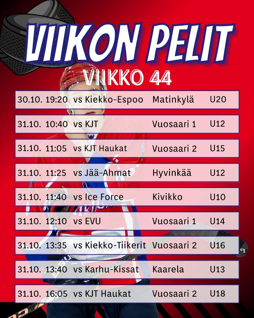 Viikinkijoukkueiden pelit peliviikolla 44 2026-2027 pe-la