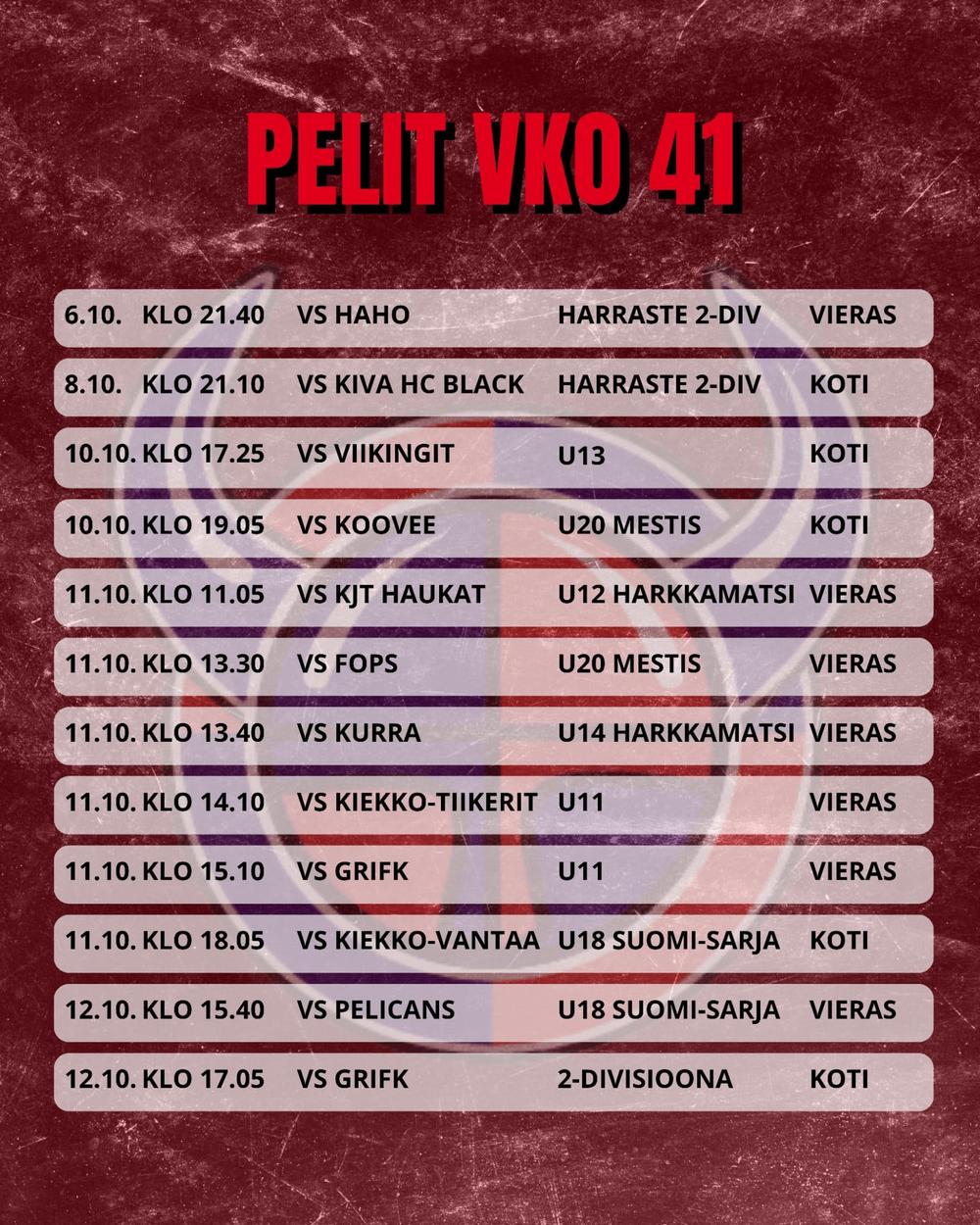 Viikinkien peliviikko 41 pelit