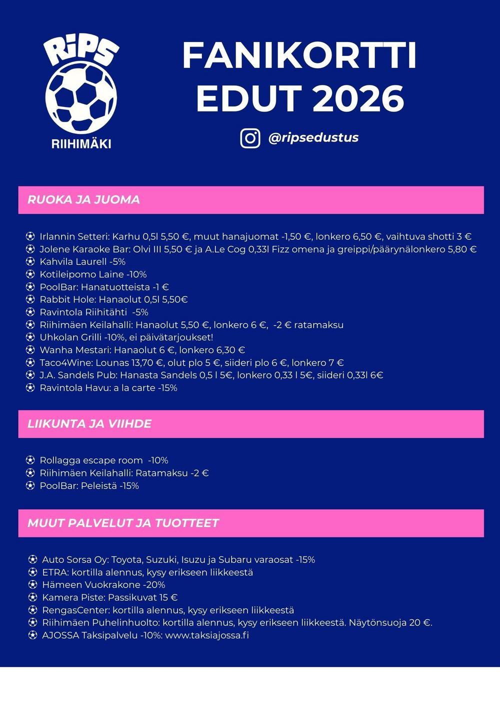 RiPS Fanikortti edut 2026