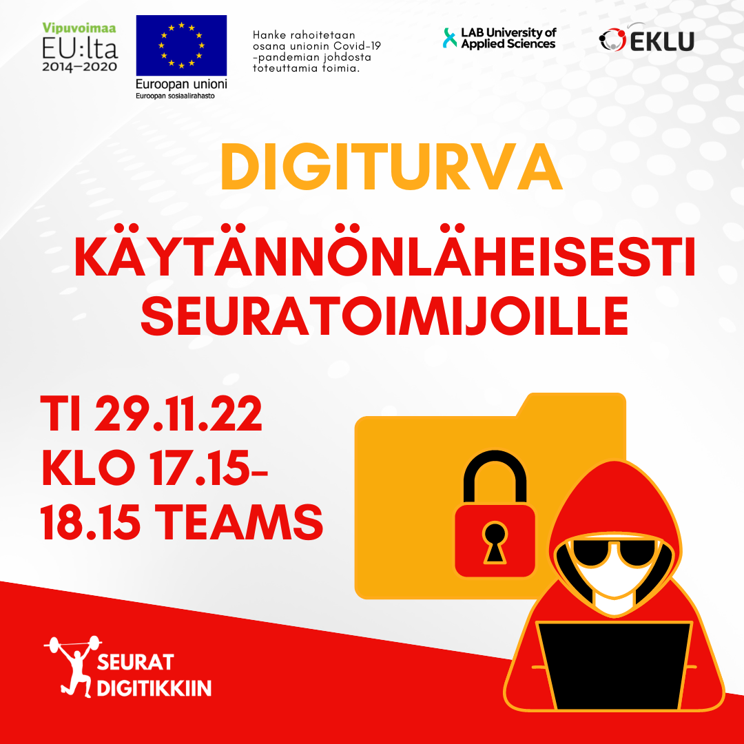 Digiturva käytännönl
heisesti seuratoimijoille koulutusmainoksen kuva