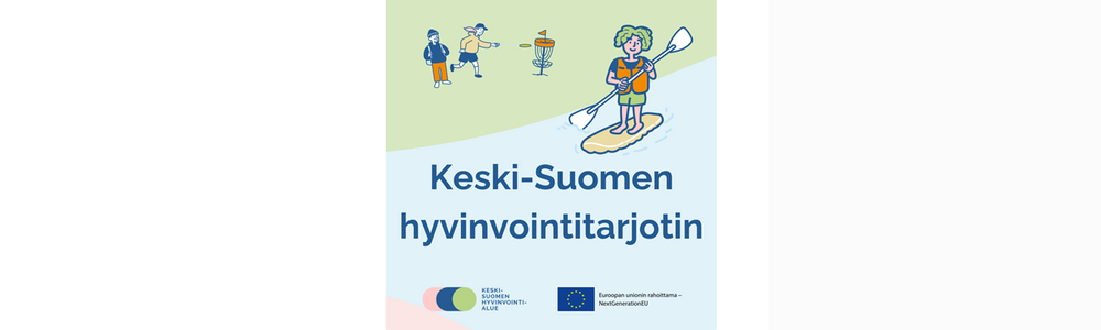 Kuva on linkki Keski-Suomen hyvinvointitarjottimelle, josta löytyy harrastusmahdollisuuksia.