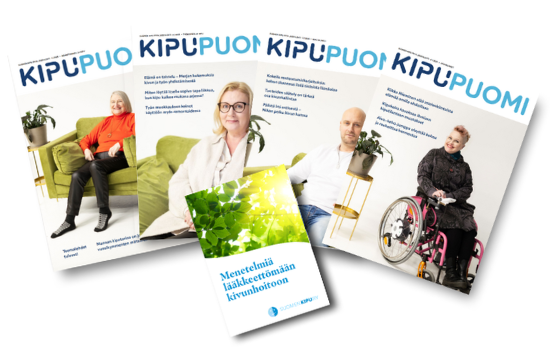 Suomen Kipu ry:n jäsenenä saat Kipupuomi-lehden neljästi vuodessa, valintasi mukaan postitse tai verkkolehtenä. Lisäksi saa tervetulokirjeen mukana Menetelmiä lääkkeettömään kivunhoitoon -oppaan!