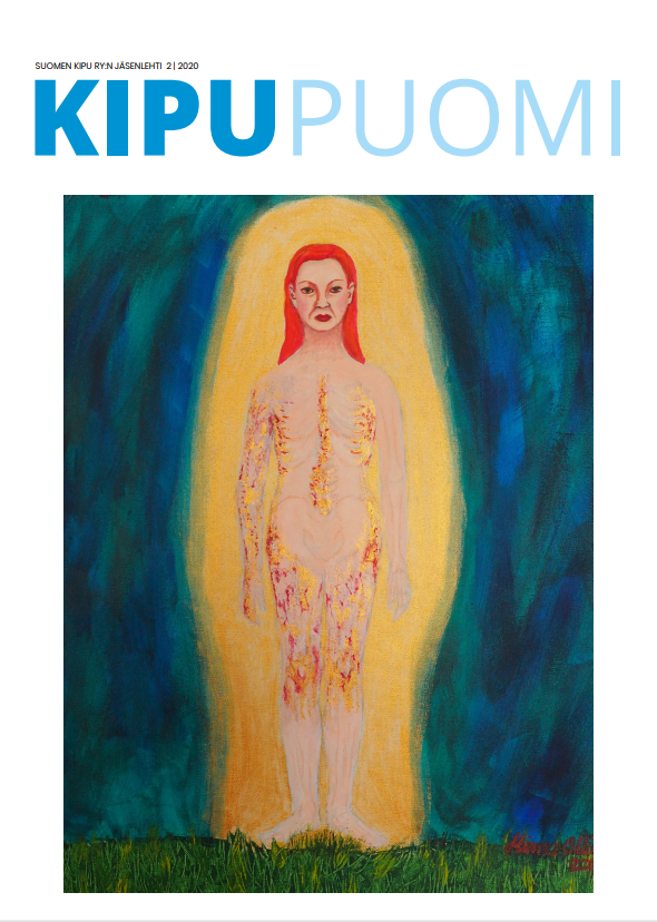 Kipupuomin 2/2020 kansi, jossa maalaus naisen kehosta.
