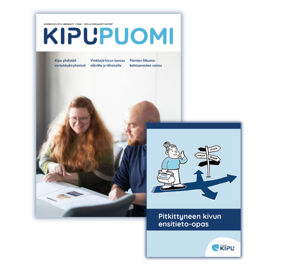 Kipupuomi-lehti ja Pitkittyneen kivun ensitieto-opas.