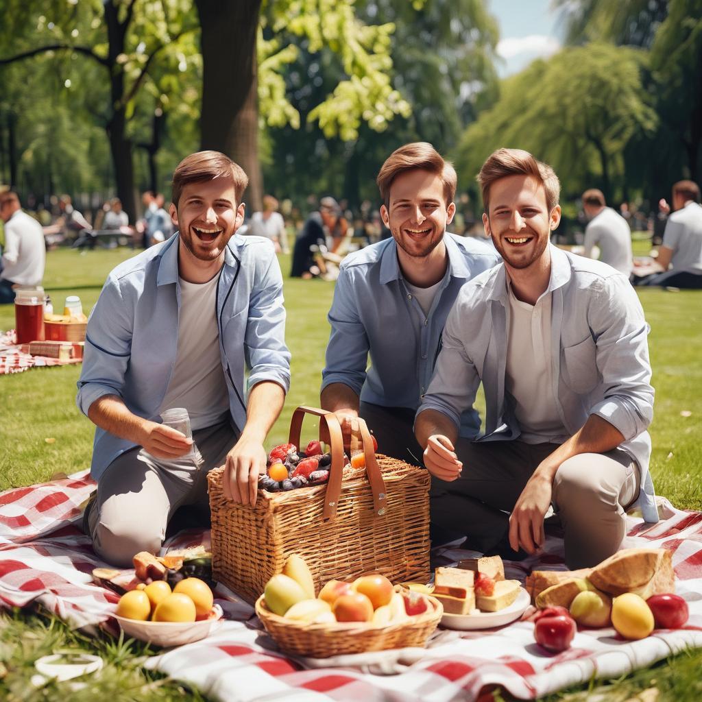happy engineers on a picnic in a park