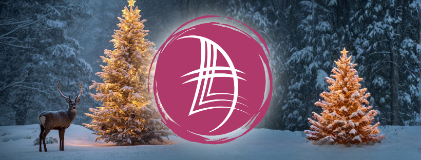 Talvinen maisema, jossa Lounais-Suomen Lihastautiyhdistyksen logo